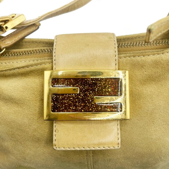 Authentic FENDI Mamma Zucca Baguette Pouch Tan Beige Flap Bag Purse Shoulder - Picture 5 of 11